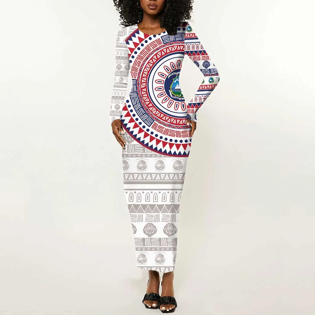 Liberia African Tribal Pattern Long Sleeve Bodycon Dress Chest Arm Tattoo LT15