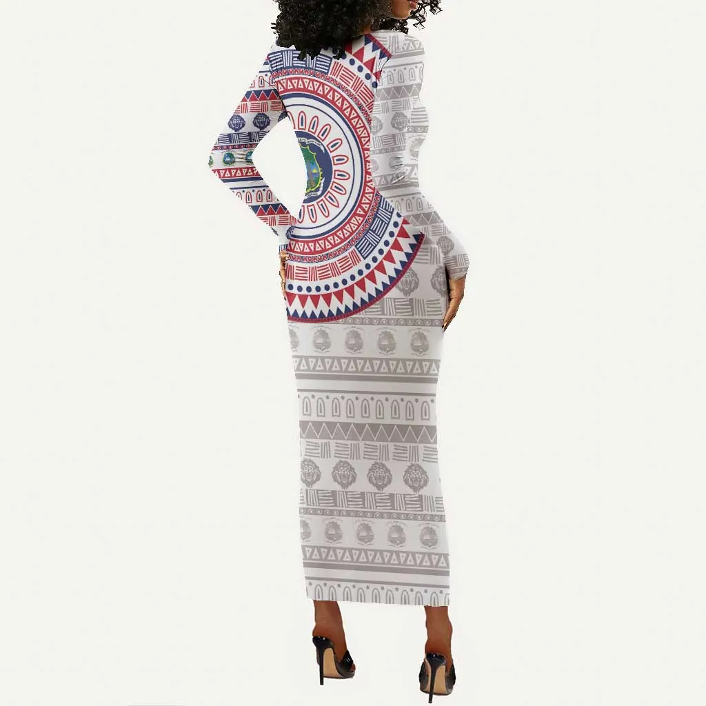 Liberia African Tribal Pattern Long Sleeve Bodycon Dress Chest Arm Tattoo LT15