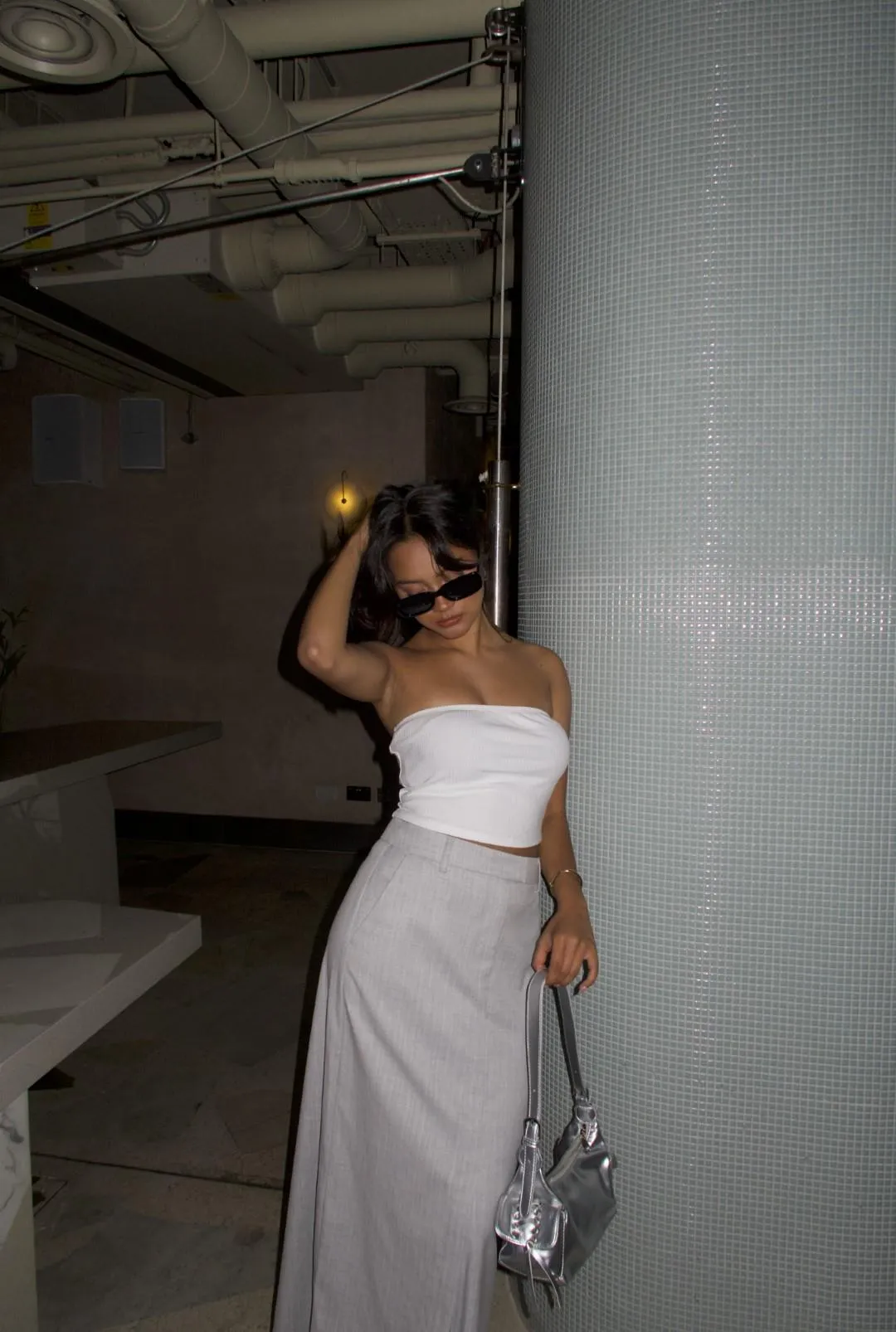 Light-Grey-Pinstripe Pencil Maxi Skirts