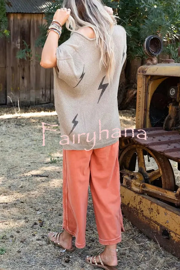 Lightning Pattern Loose Batwing Sleeve Knit Top