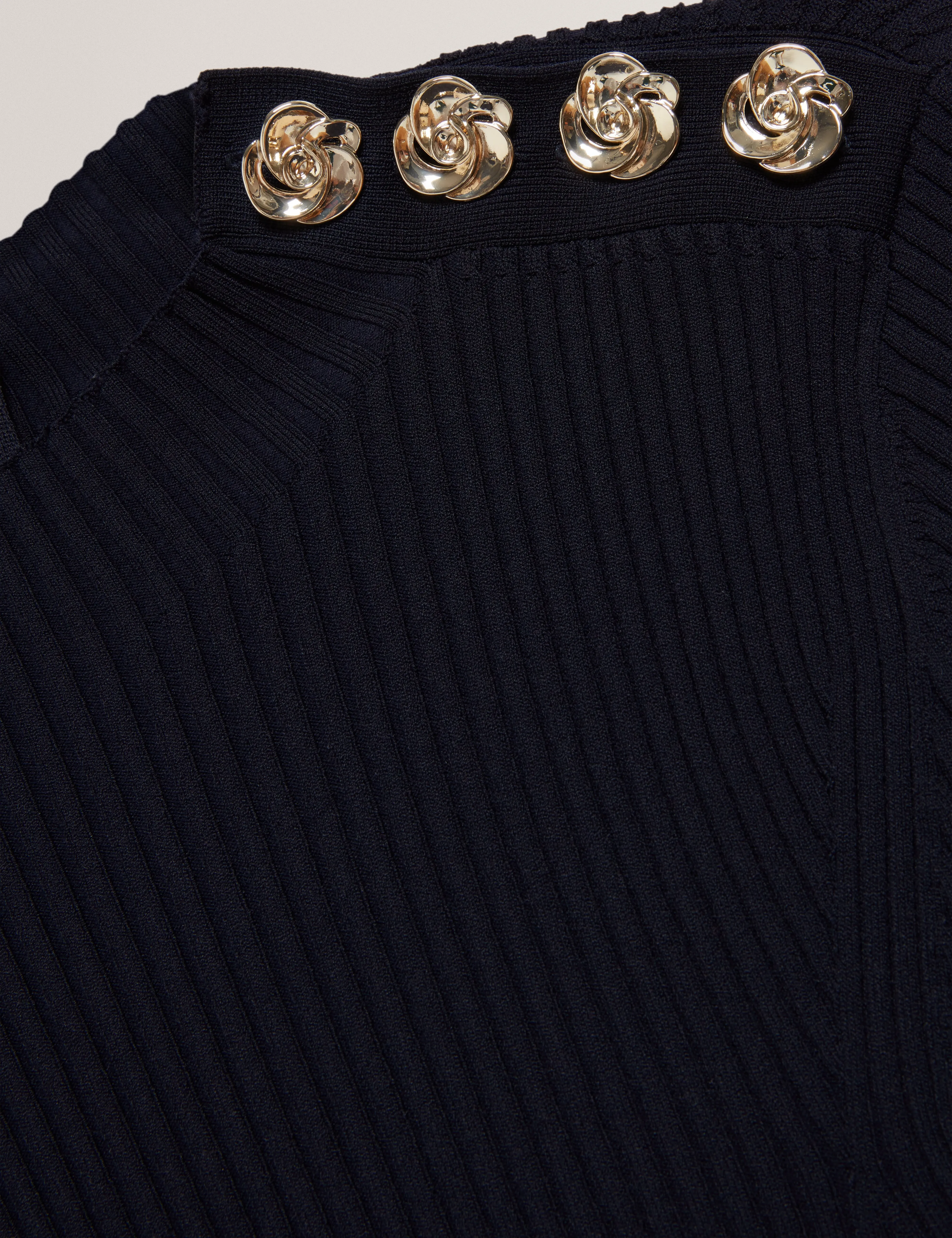 Lilano Ribbed Knit Button Detail Skater Dress Navy