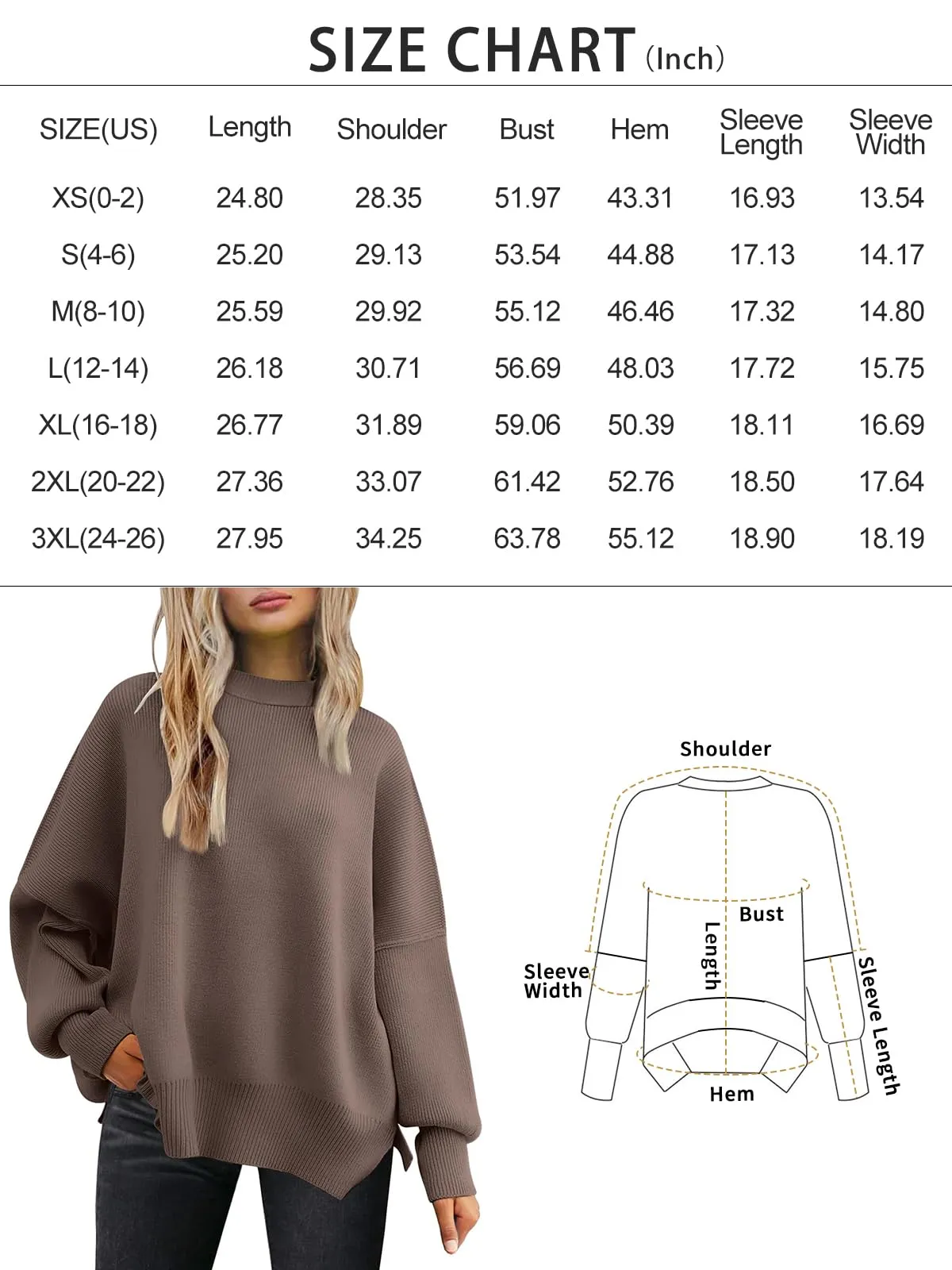 LILLUSORY Women's Oversized Batwing Sweaters 2024 Fall Outfits Crewneck Ribbed Knit Side Slit Trendy Pullover Tops Nutmeg
