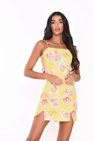 Lime-Pink-Floral Pencil Mini-Skirt