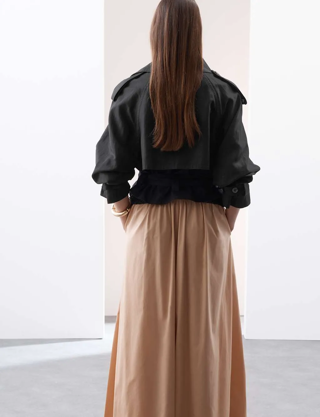 Linen Blend Cropped Trench Coat