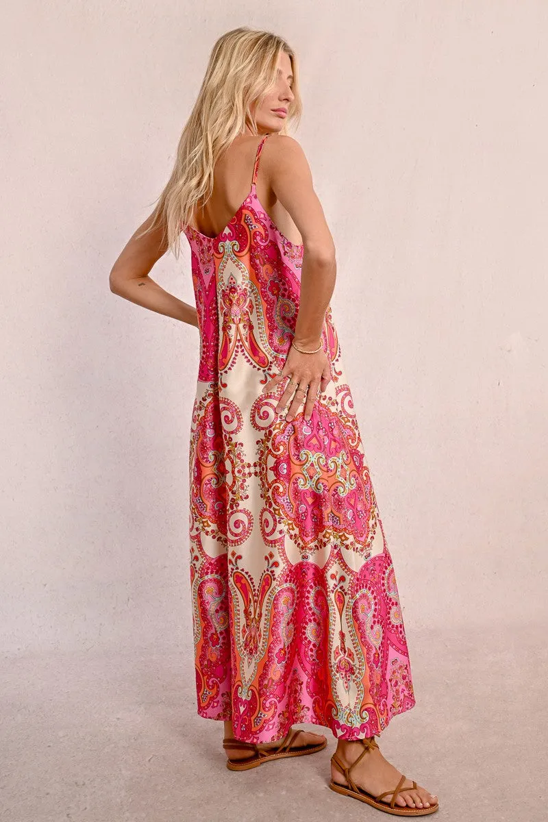 LONG SATIN DRESS WITH STRAPS