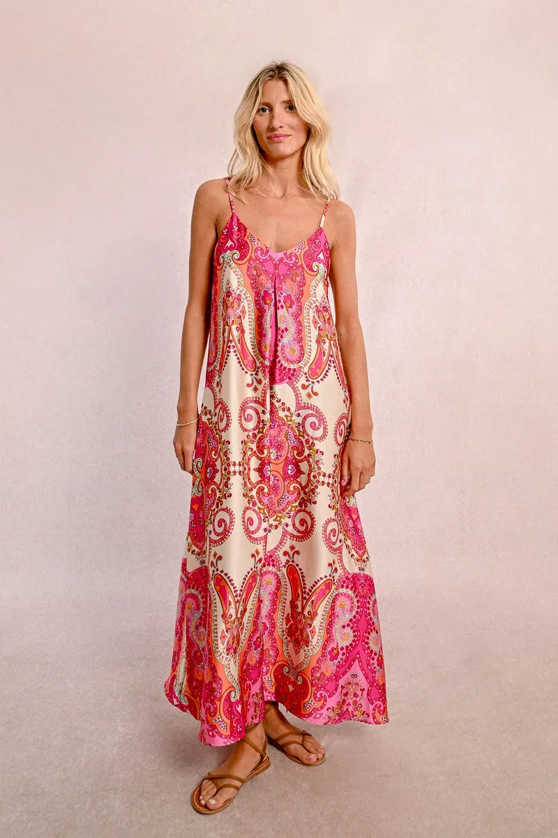 LONG SATIN DRESS WITH STRAPS