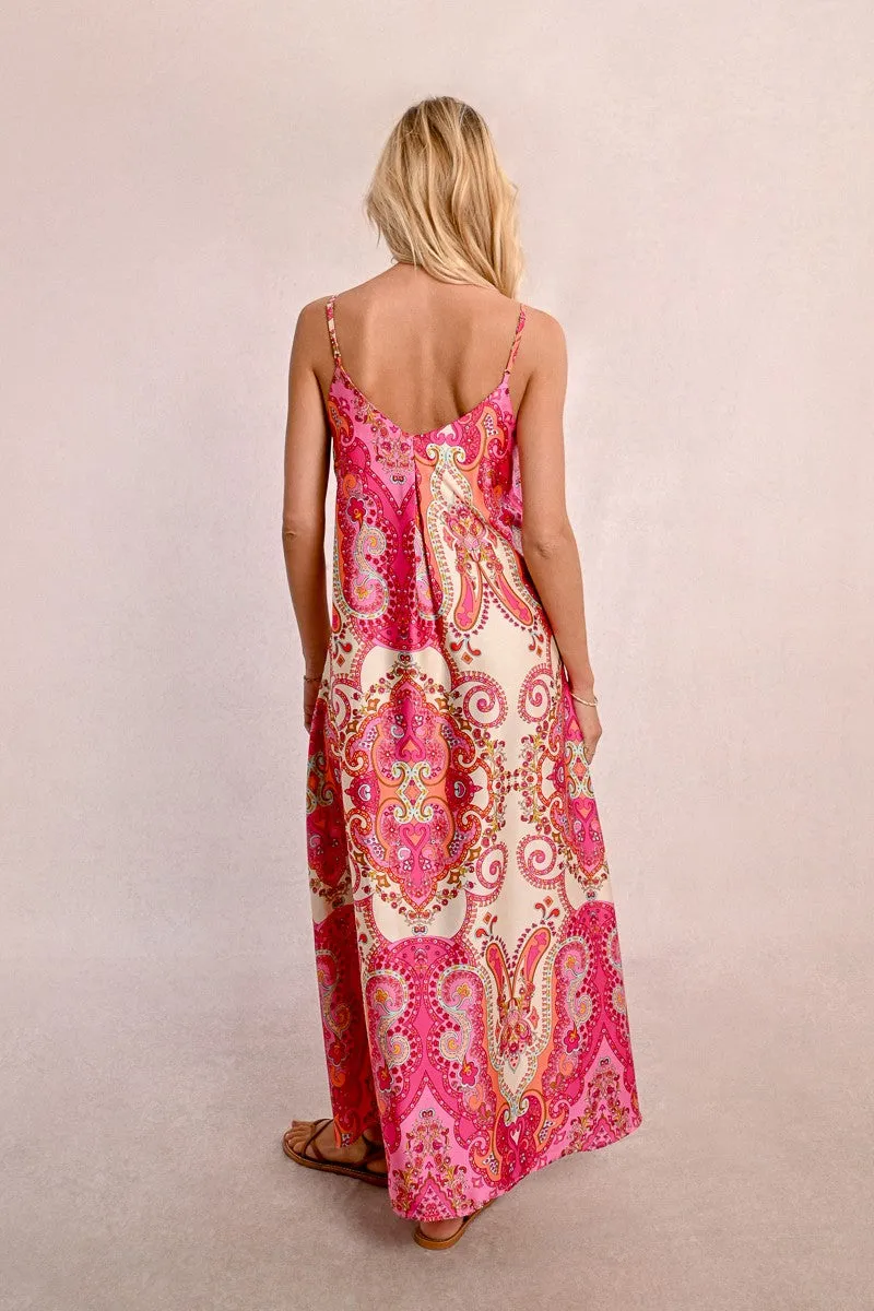 LONG SATIN DRESS WITH STRAPS