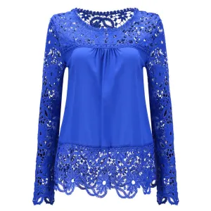 Long Sleeve Chiffon Shirt Women Blouses Plus Size Women Clothing Lace Splice Lace Blouse Women Casual Tops