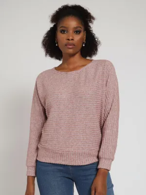 Long Sleeve Dolman Ribbed Top - Dusty Pink