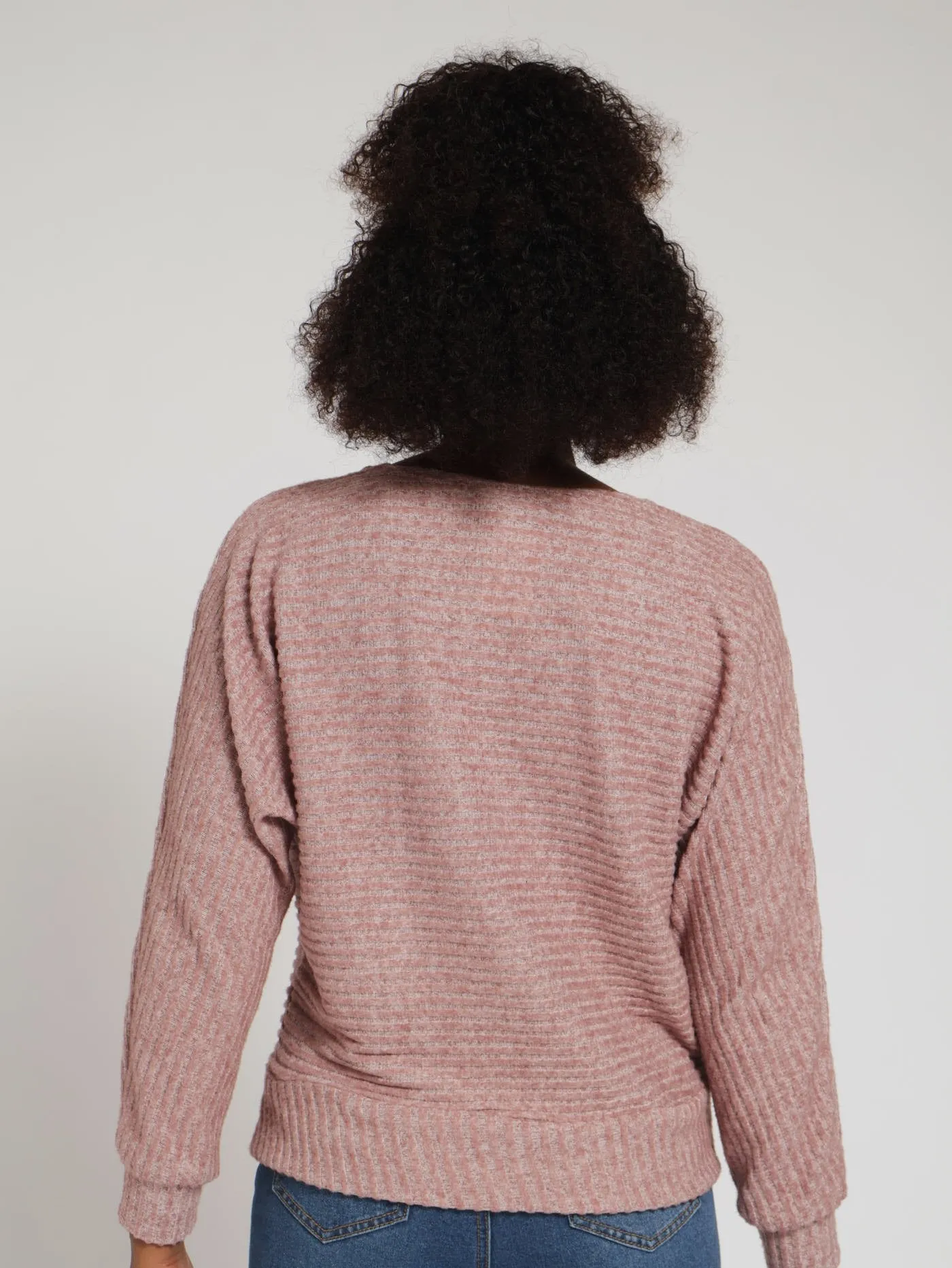 Long Sleeve Dolman Ribbed Top - Dusty Pink