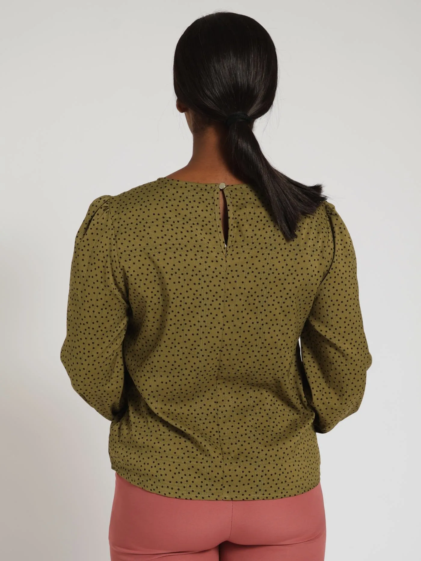 Long Sleeve Puff Sleeve Blouse - Olive