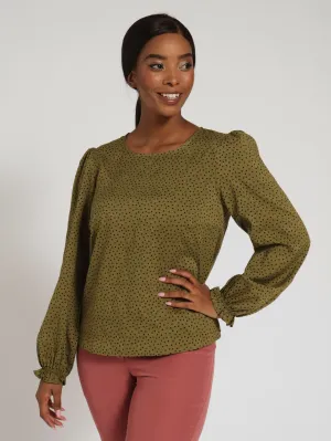 Long Sleeve Puff Sleeve Blouse - Olive