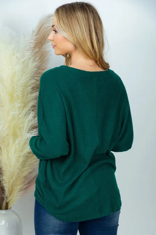Long Sleeve Solid Knit Top , White Birch (plus only)