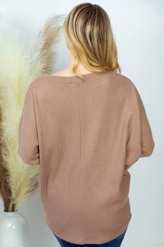 Long Sleeve Solid Knit Top , White Birch (plus only)