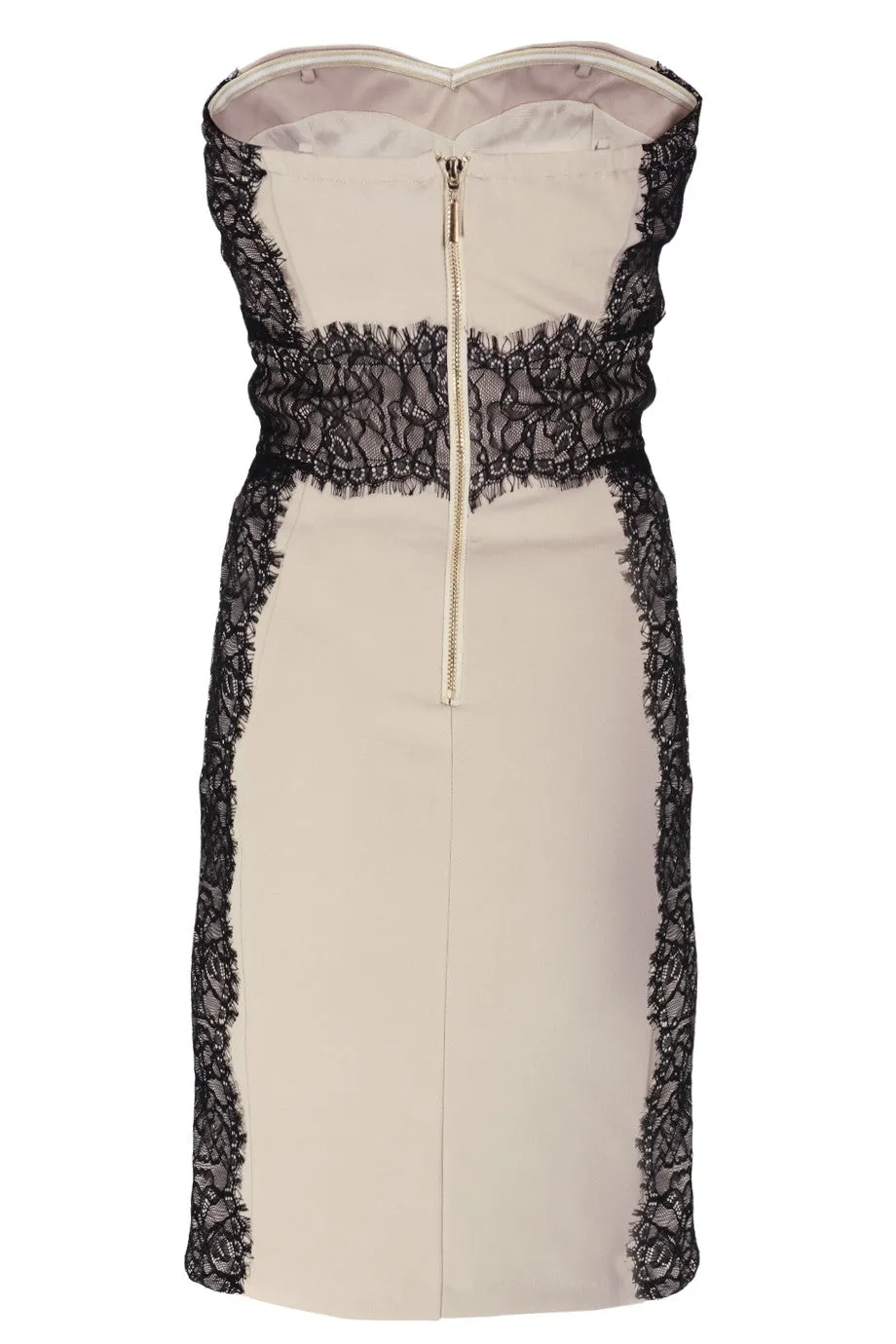 LUCY PARIS MISA Beige Strapless Lace Mini Dress