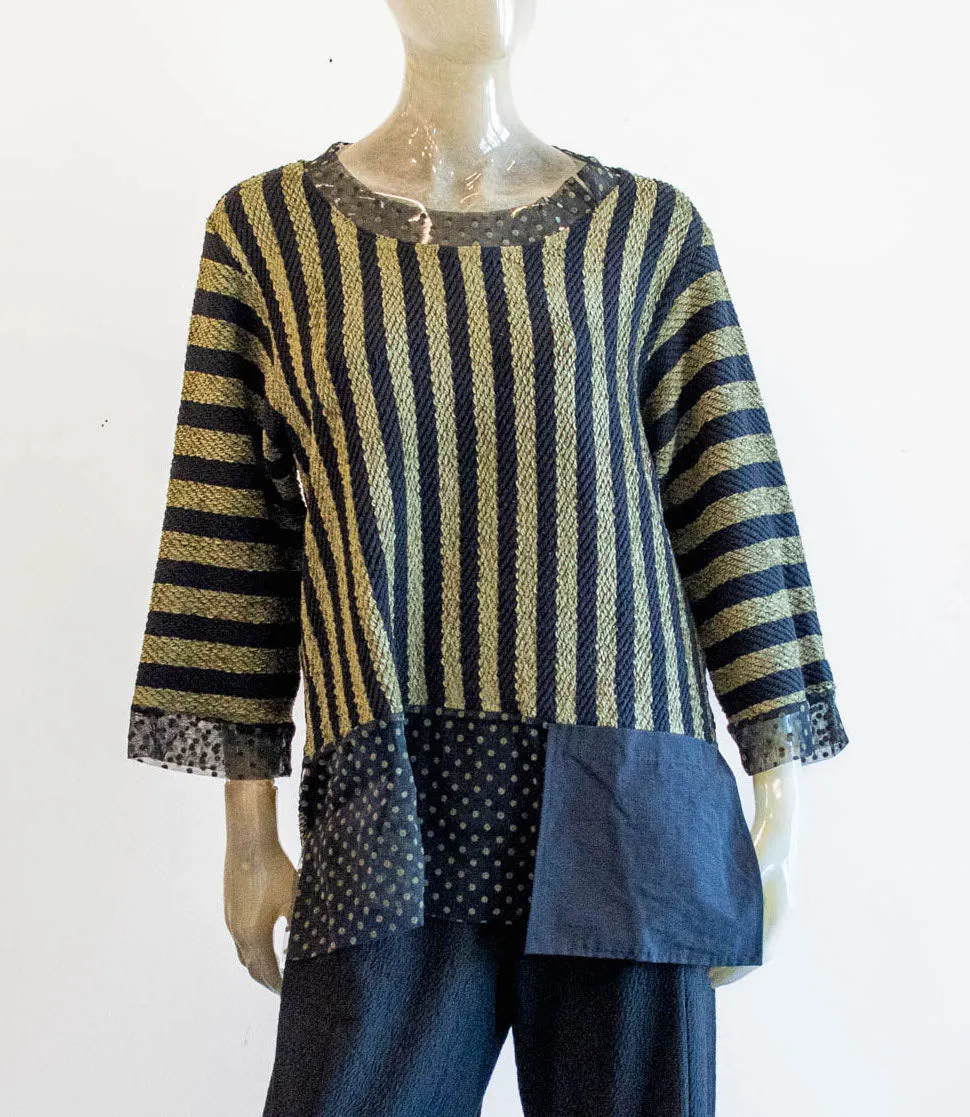Luukaa Green/Black Stripe Blouse