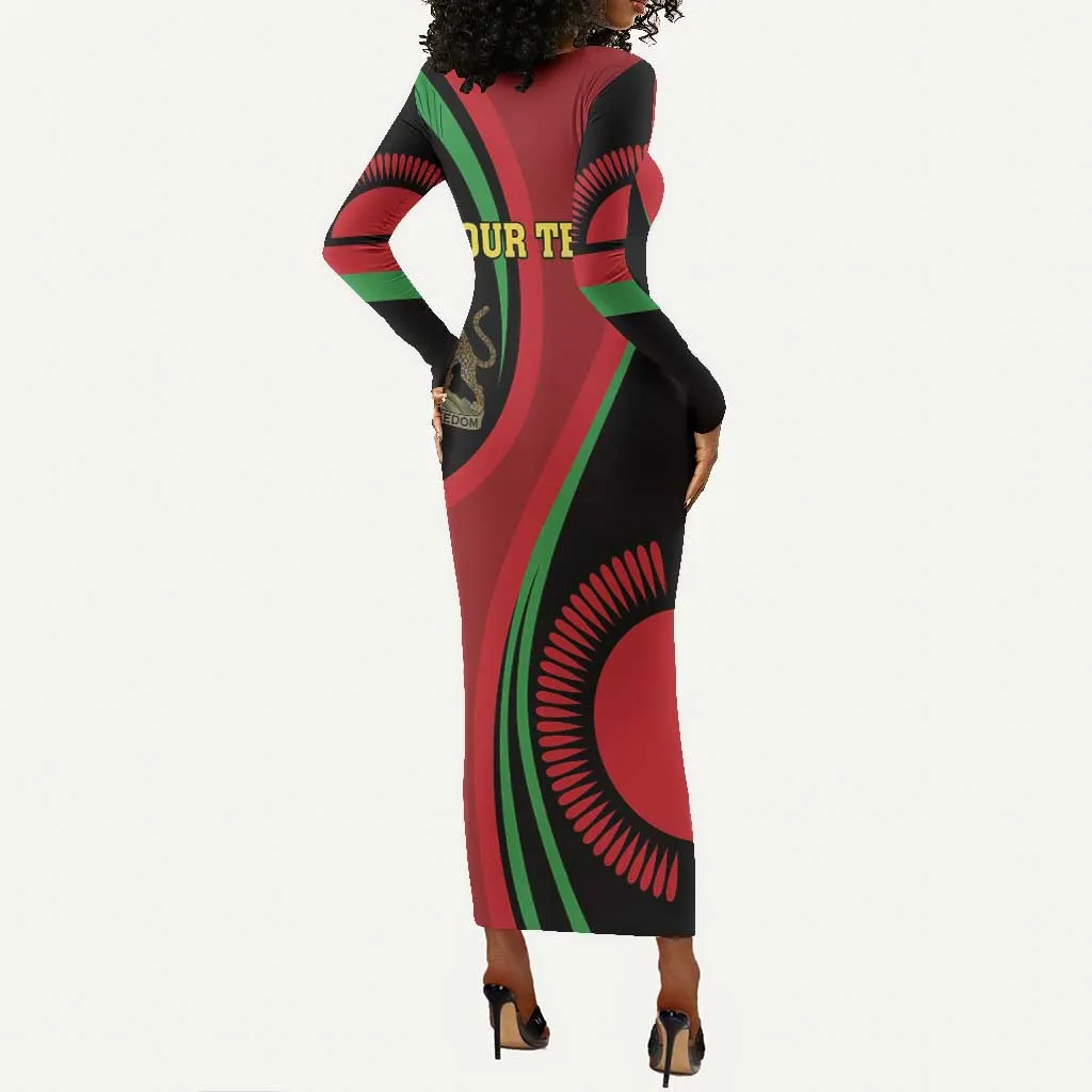 Malawi Independence Day Long Sleeve Bodycon Dress Unity and Freedom LT01