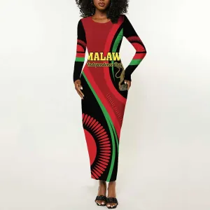 Malawi Independence Day Long Sleeve Bodycon Dress Unity and Freedom LT01