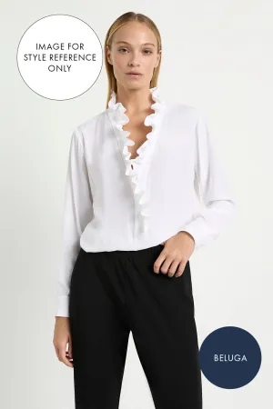 Mela Purdie Frill Neck Blouse in Beluga F67 8497