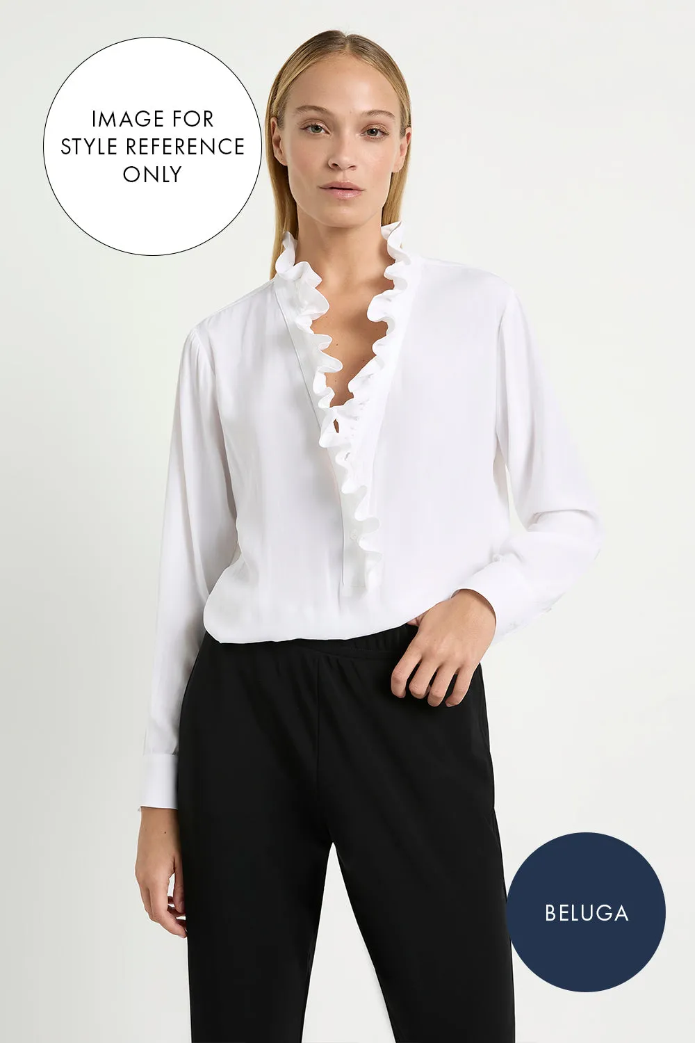Mela Purdie Frill Neck Blouse in Beluga F67 8497