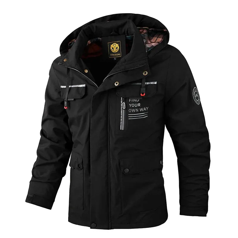 Men's Casual Windbreaker Jackets Hooded Jacket Man Waterproof Outdoor Soft Shell Winter Coat Clothing Warm Fleece Thick