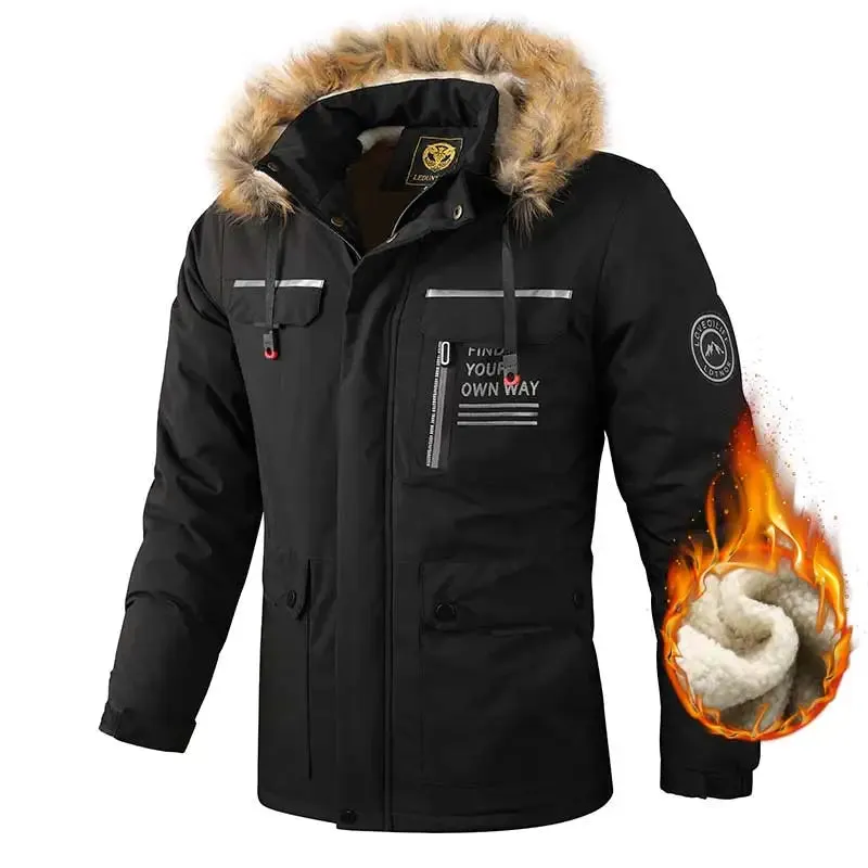 Men's Casual Windbreaker Jackets Hooded Jacket Man Waterproof Outdoor Soft Shell Winter Coat Clothing Warm Fleece Thick