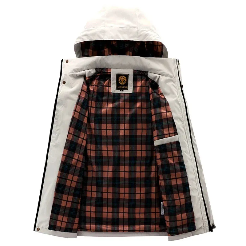 Men's Casual Windbreaker Jackets Hooded Jacket Man Waterproof Outdoor Soft Shell Winter Coat Clothing Warm Fleece Thick