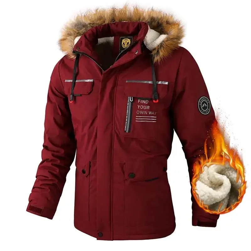 Men's Casual Windbreaker Jackets Hooded Jacket Man Waterproof Outdoor Soft Shell Winter Coat Clothing Warm Fleece Thick