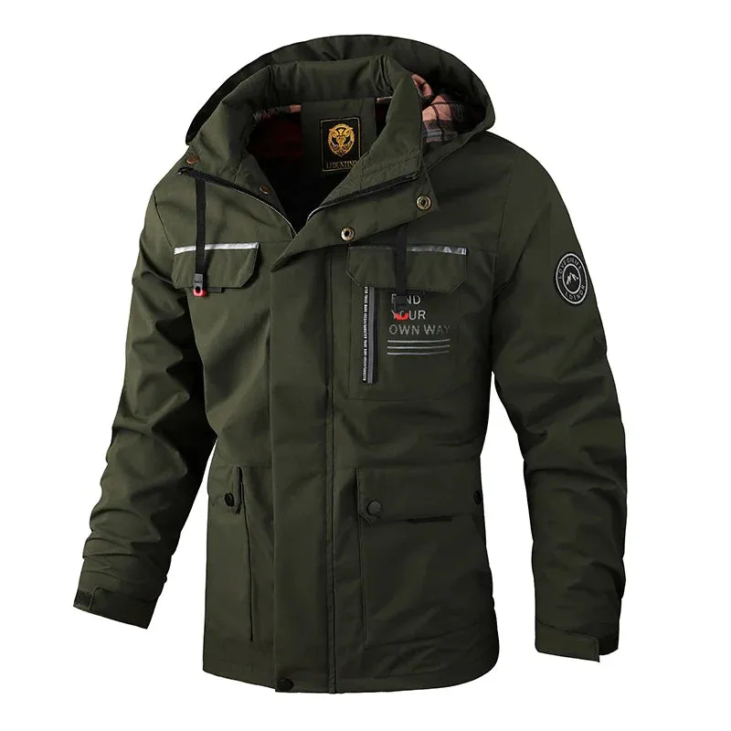 Men's Casual Windbreaker Jackets Hooded Jacket Man Waterproof Outdoor Soft Shell Winter Coat Clothing Warm Fleece Thick