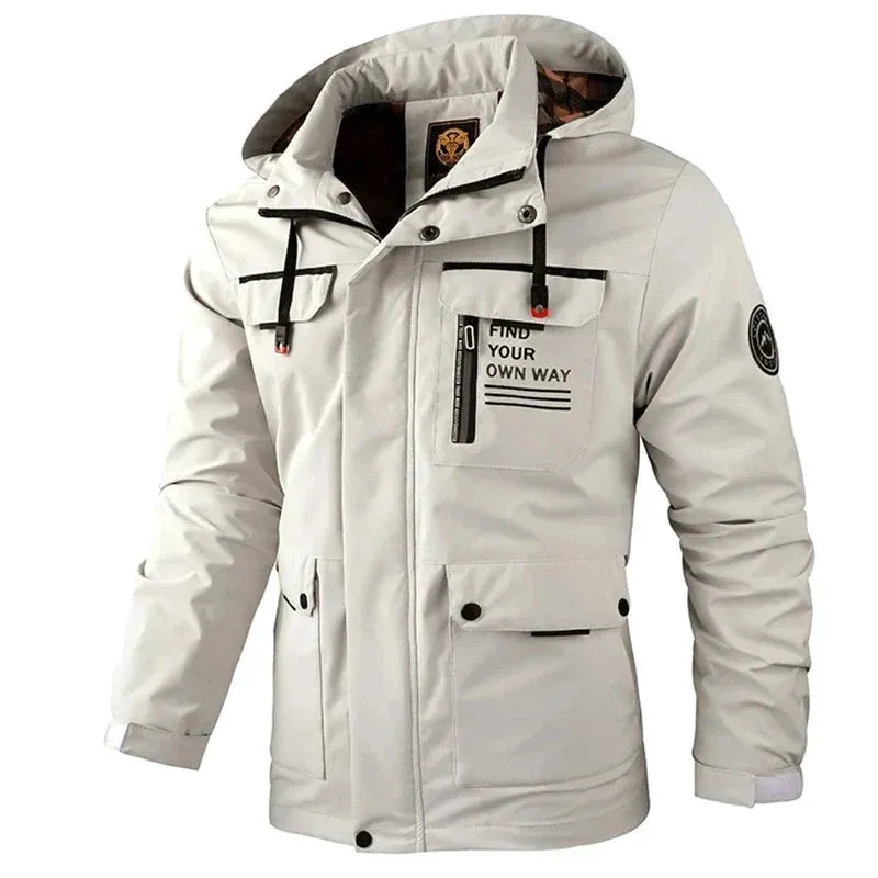 Men's Casual Windbreaker Jackets Hooded Jacket Man Waterproof Outdoor Soft Shell Winter Coat Clothing Warm Fleece Thick