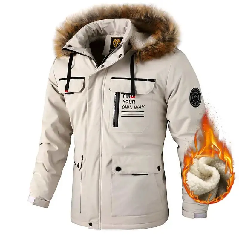 Men's Casual Windbreaker Jackets Hooded Jacket Man Waterproof Outdoor Soft Shell Winter Coat Clothing Warm Fleece Thick