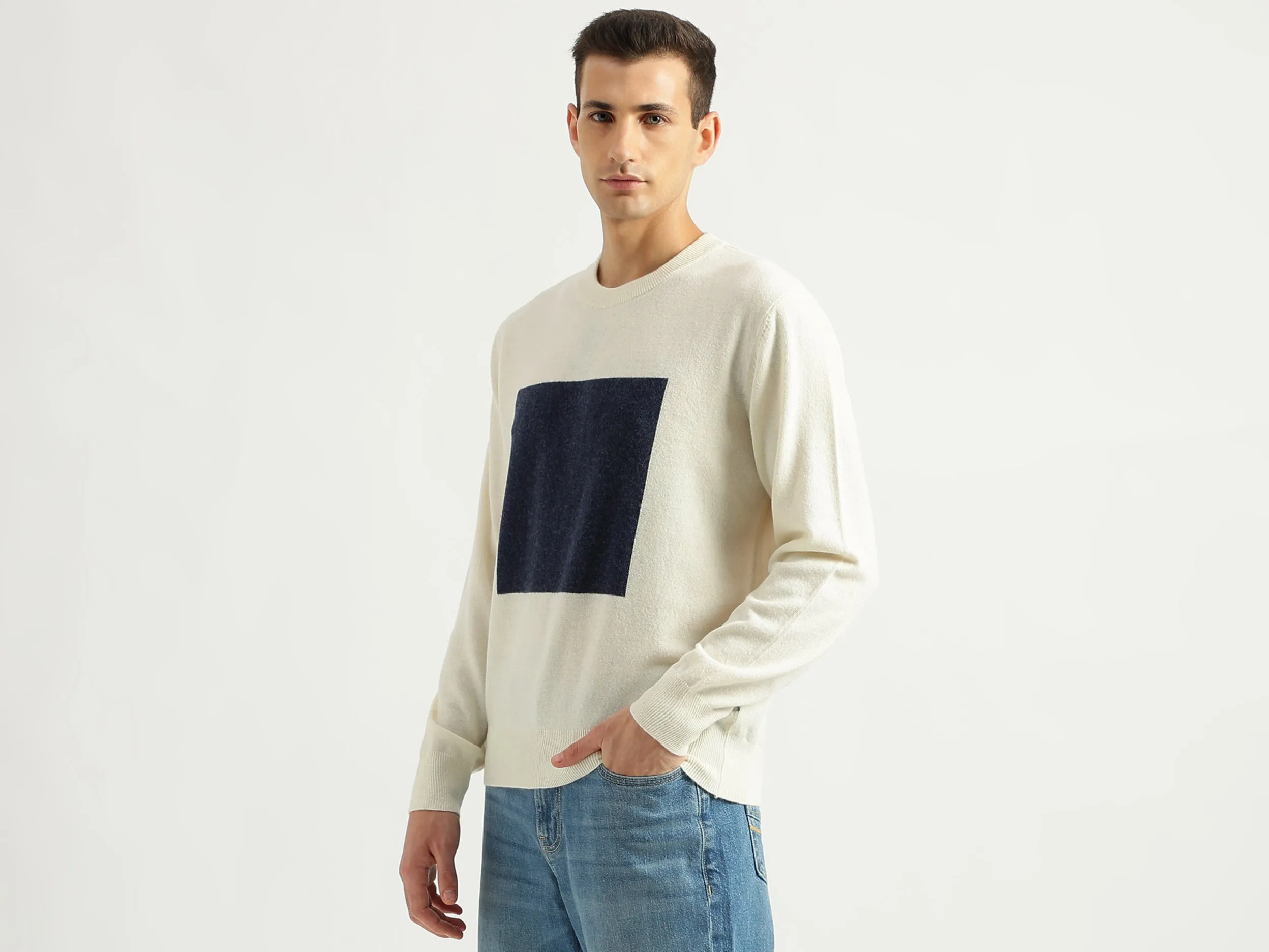 Men's Regular Fit Round Neck Color Block Sweaters