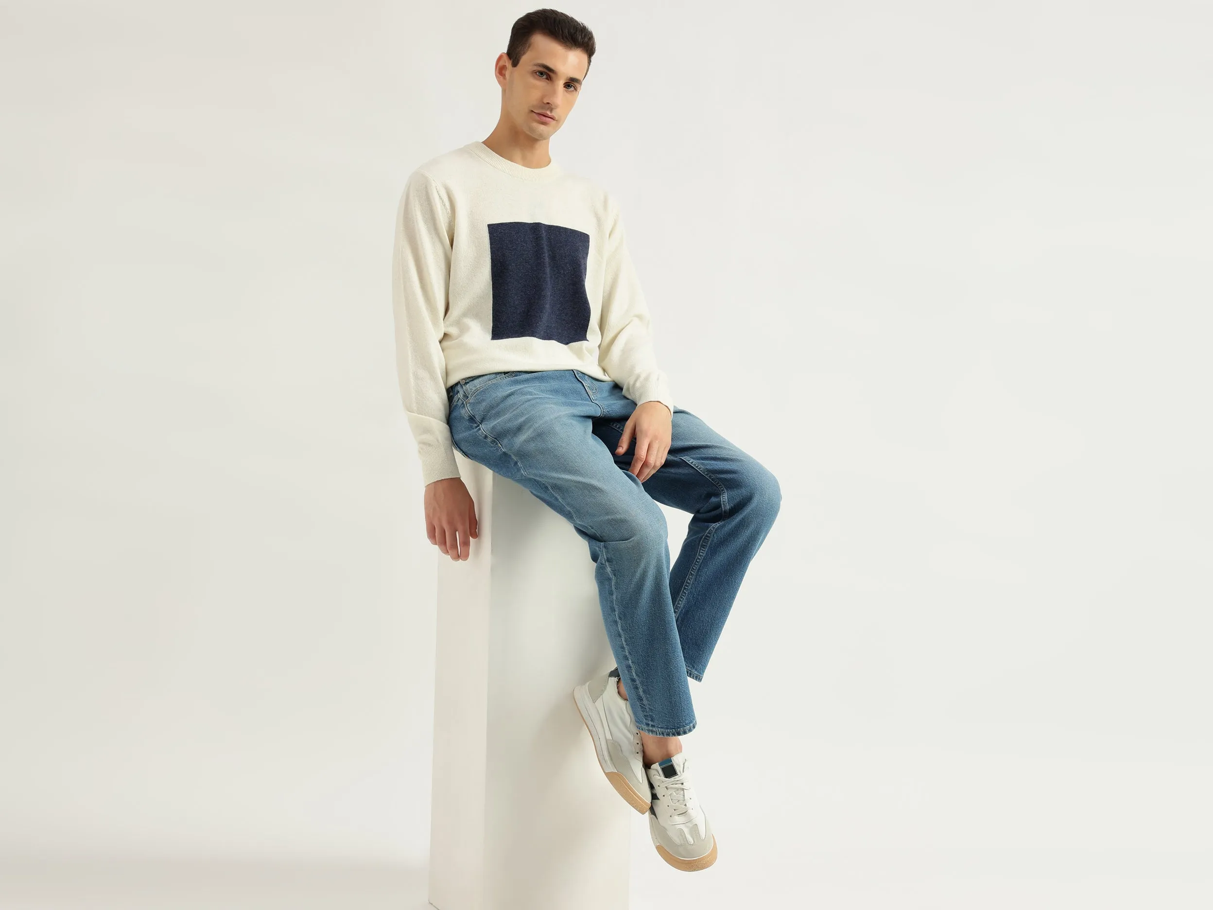 Men's Regular Fit Round Neck Color Block Sweaters