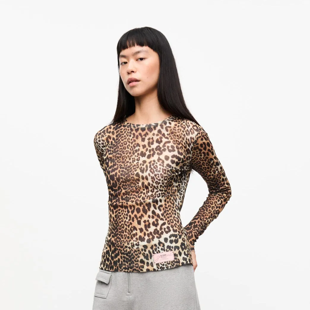 MESH LONG SLEEVE TOP | LEOPARD