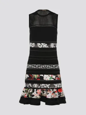 Mesh Neckline Flared Dress