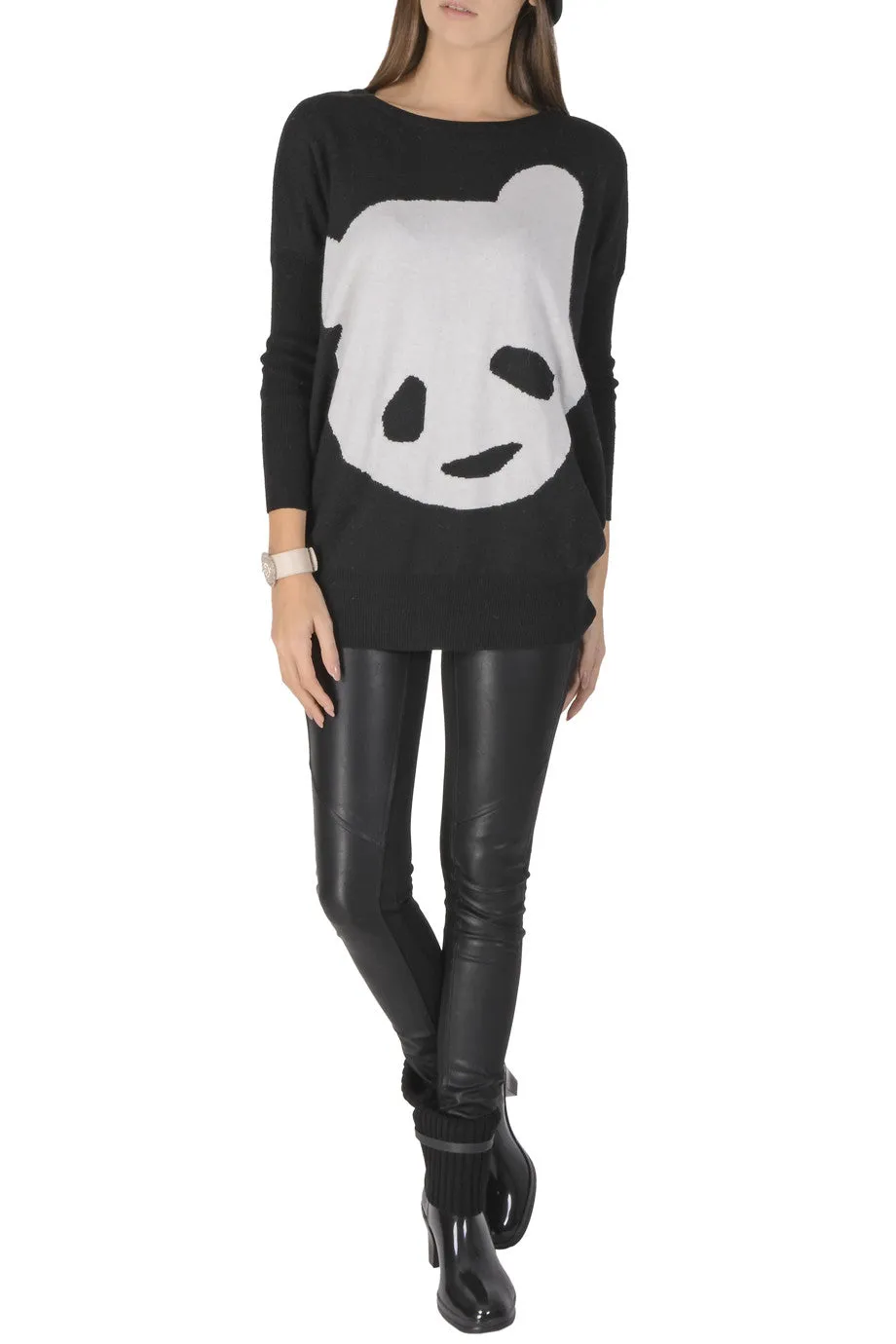 MISS PANDA Μαύρη Μακριά Μπλούζα
