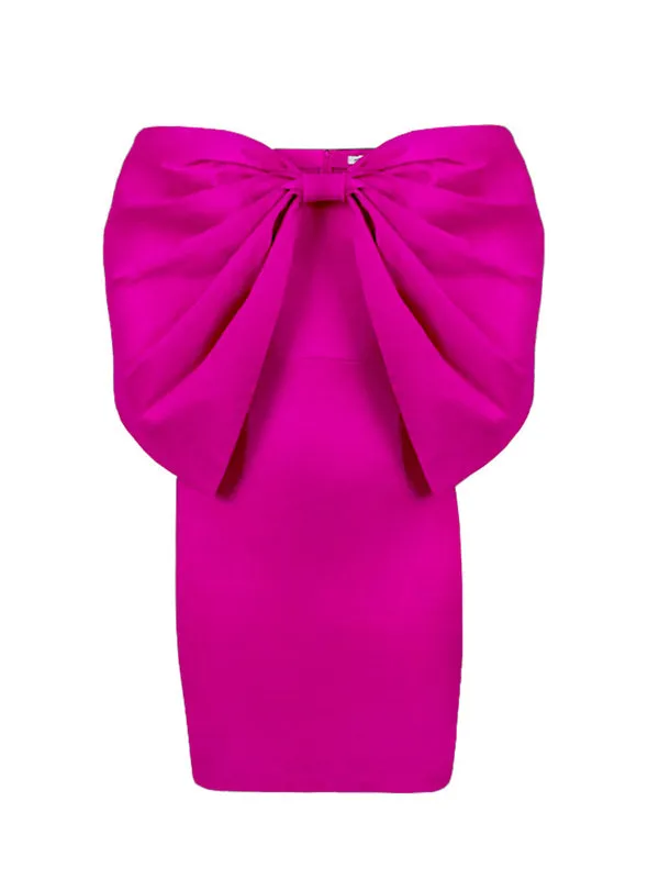 Momnfancy Elegant Chic Rose Carmine Bowknot Off Shoulder Bodycon Party Maternity Mini Dress