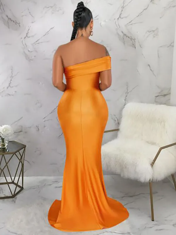 Momnfancy Green One Shoulder Side Silt Mermaid Pregnancy Bodycon Baby Shower Maternity Maxi Dress