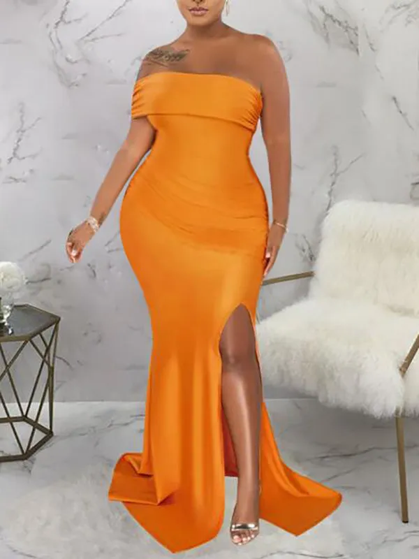 Momnfancy Green One Shoulder Side Silt Mermaid Pregnancy Bodycon Baby Shower Maternity Maxi Dress