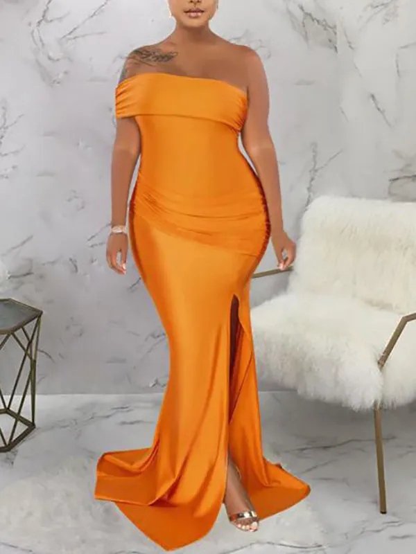 Momnfancy Green One Shoulder Side Silt Mermaid Pregnancy Bodycon Baby Shower Maternity Maxi Dress