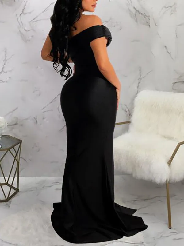 Momnfancy Green One Shoulder Side Silt Mermaid Pregnancy Bodycon Baby Shower Maternity Maxi Dress