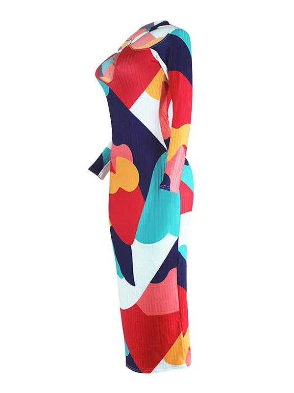Momnfancy Multicolor Rib Fabric Cut Out Color Block Baby Shower Bodycon Maternity Midi Dress