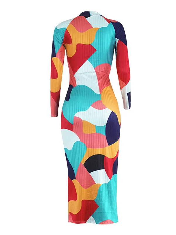 Momnfancy Multicolor Rib Fabric Cut Out Color Block Baby Shower Bodycon Maternity Midi Dress