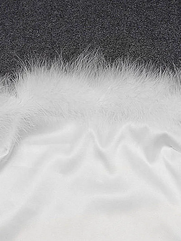 Momnfancy White Patchwork Feather Off-shoulder Bodycon Bandeau Elegant Chic Baby Shower Maternity Mini Dress