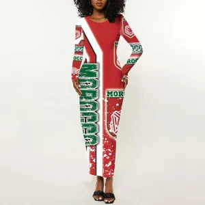 Morocco Soccer Long Sleeve Bodycon Dress Atlas Lions Football - Road To Champion DT03