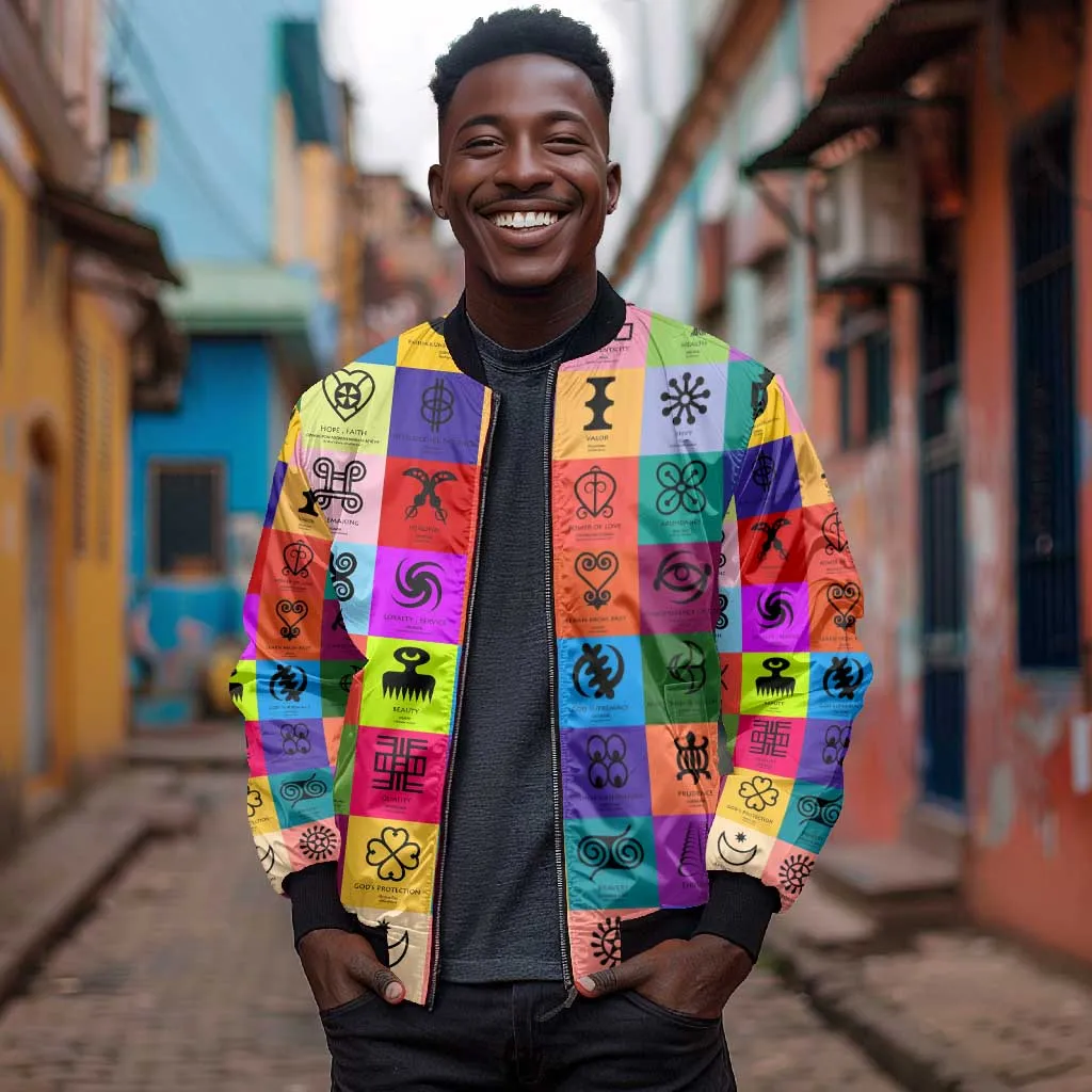 Multi Color Adinkra Symbols Bomber Jacket African Adrinkra DT02