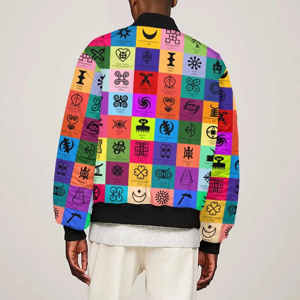 Multi Color Adinkra Symbols Bomber Jacket African Adrinkra DT02