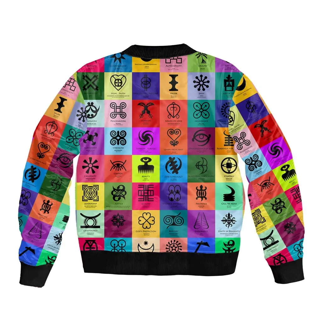 Multi Color Adinkra Symbols Bomber Jacket African Adrinkra DT02