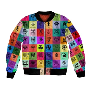 Multi Color Adinkra Symbols Bomber Jacket African Adrinkra DT02