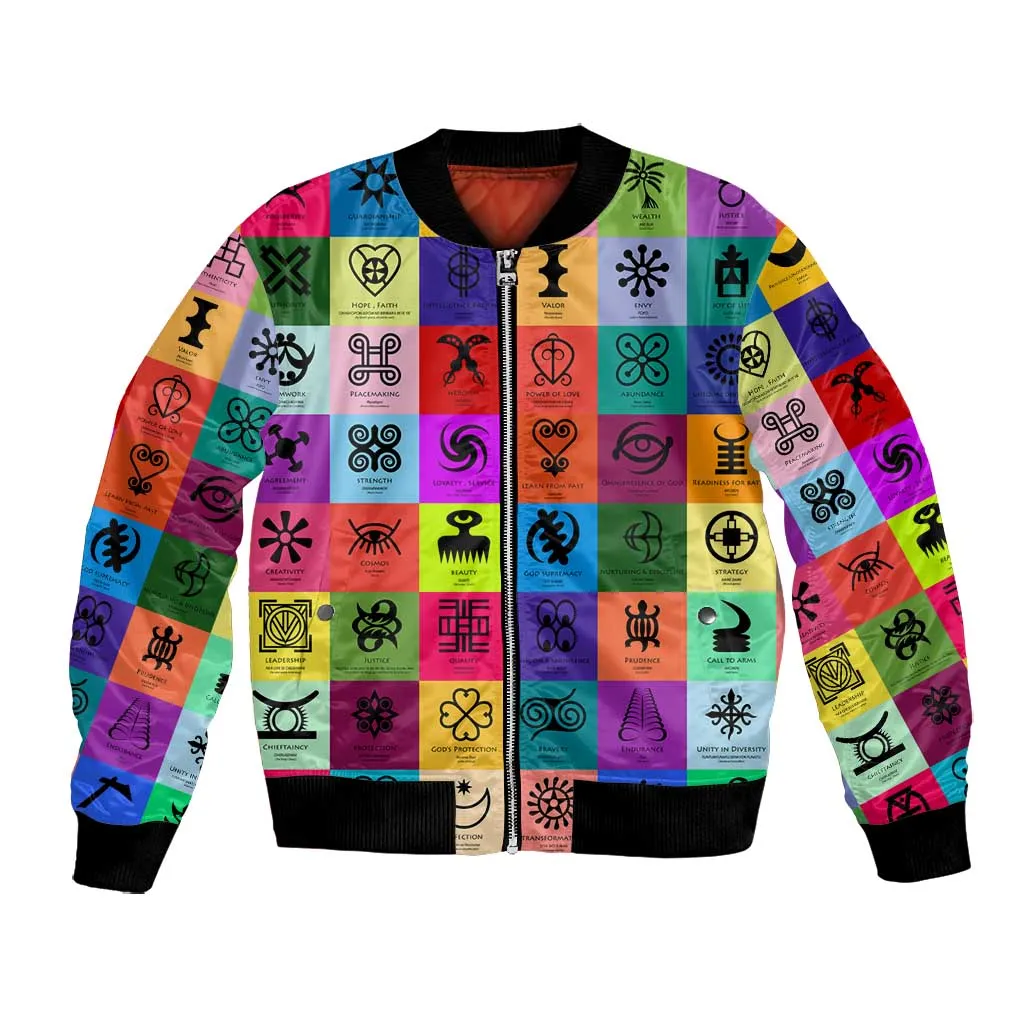 Multi Color Adinkra Symbols Bomber Jacket African Adrinkra DT02